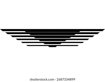 Vector symmetrical design element with retro lines on a white background. Sports pattern on the body of a car, boat, for advertising, packaging, sportswear, toys. Striped vector background. Triangle