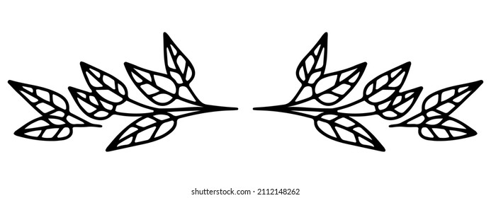 divisor simétrico vectorial para el texto dibujado con una línea uniforme, ramas con hojas