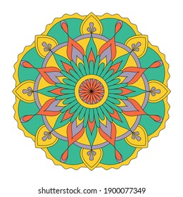 Vector symmetrical mandala ornament. Round multi-colored pattern. Bright print