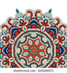 Vector symmetrical pattern in blue, red, white and black colors. Mandala. Kaleidoscopic design. Cinco de mayo