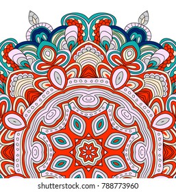 Vector symmetrical pattern in blue, red, white and black colors. Mandala. Kaleidoscopic design. Cinco de mayo