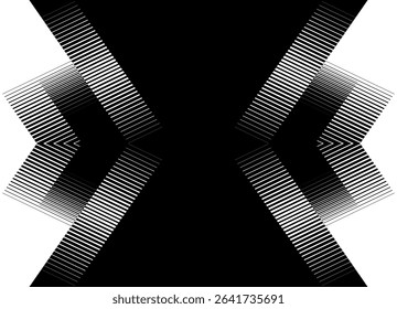 Vector symmetrical pattern of broken black lines on a white background. Modern vector background with space for text. Vector design element.