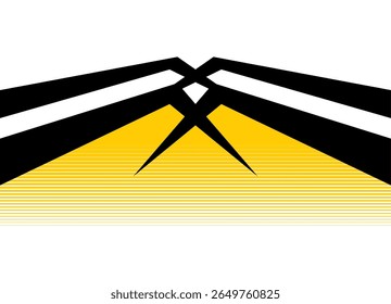 Vector symmetrical pattern of broken black lines on white background. Sharp Sport Design Element, Divided Vector Background for Covers, Flyers, Advertising. Yellow Halftone