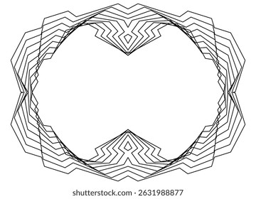 Vector symmetrical pattern of thin black broken lines on a white background. Modern design element, for backgrounds, presentations, posters. Modern background with space for text. Frame, rosette, lace - Powered by Shutterstock - Get 15% off with code: PIKWIZARD15