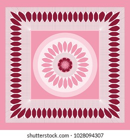 Vector symmetrical pink pattern in a square, imitation of embroidery. Hemstitch.