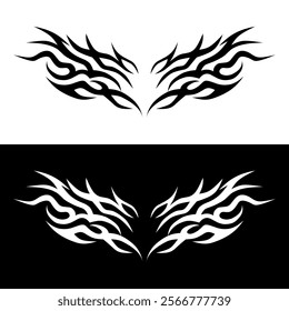 Vector Symmetrical tribal flame designs in black and white. y2k, tattos