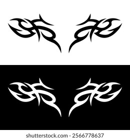 vector symmetrical tribal tattoo design in black and white, suitable for body art.