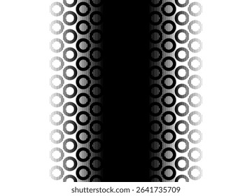 Vector symmetrical vertical transition from black to white with abstract striped rings of thin lines. Modern vector background. Vector pattern.