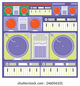 Vector Synthesizer Keyboard And Turn Table Tools