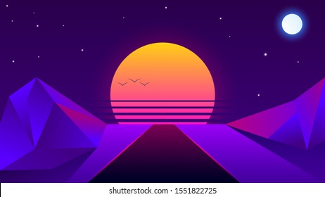 Vector Synthwave Style Sunset Wallpaper