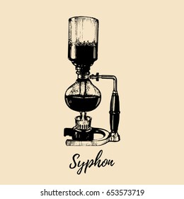 Vector Syphon illustration. Hand sketched maker for alternative coffee brewing. Cafe, restaurant menu design concept.