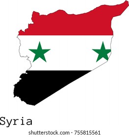 Vector Syria map silhouette, painted in colors of a national flag