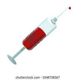 Vector syringe icon. Syringe for injection vaccine with red blood. Liquid. Modern style vector illustration icons.Isolated on white background.