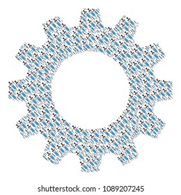 Vector syringe icons are arranged into gear figure. Machinery design concept constructed of syringe items.