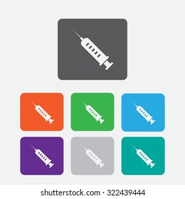 vector syringe icons.  Round square buttons. 
