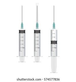 Vector syringe with needle, isolated on white