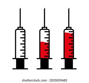 Vector syringe with red liquid icons.