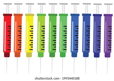 Vector syringes with pills inside colorful tubes come in a colorful concept.