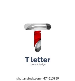 Vector T letter logo, modern abstract geometric elegant design, shiny light effect. Created with flowing waves