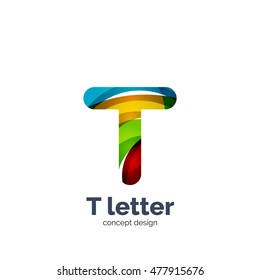 Vector T letter logo, modern abstract geometric elegant design, shiny light effect. Created with flowing waves