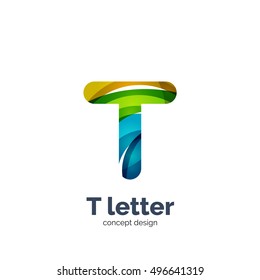 Vector T letter logo, modern abstract geometric elegant design, shiny light effect. Created with flowing waves