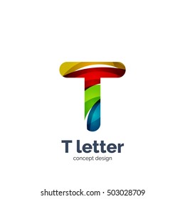 Vector T letter logo, modern abstract geometric elegant design, shiny light effect. Created with flowing waves