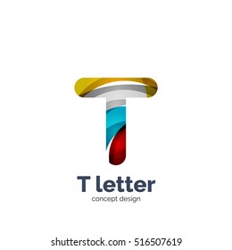 Vector T letter logo, modern abstract geometric elegant design, shiny light effect. Created with flowing waves
