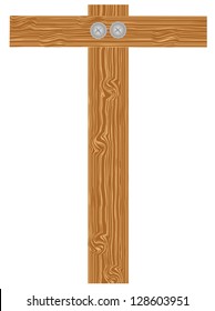Vector "T" letter of wood pattern tightened with screw alphabet