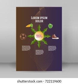 Vector tab template for fitness and health plan training. modern flyer layout, healthy lifestyle brochure, cover page sport magazine, web banner design elements. EPS 10