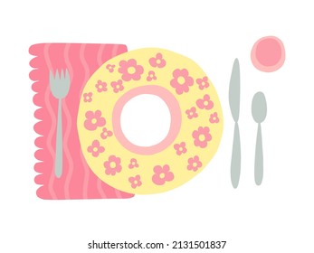 Illustration vectorielle de rendez-vous de table. Pièces de table, d'assiette et de culte