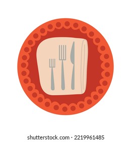 Illustration vectorielle de rendez-vous de table. Pièces de table, d'assiette et de culte	