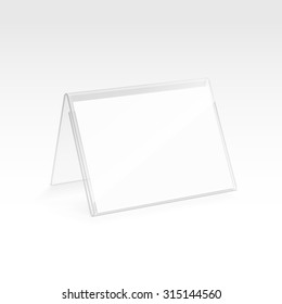 Vector Table Blank Transparent Plastic Stand Holder for Menu Paper Calendar Card Isolated on White Background