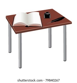 vector table with book, ink and feather