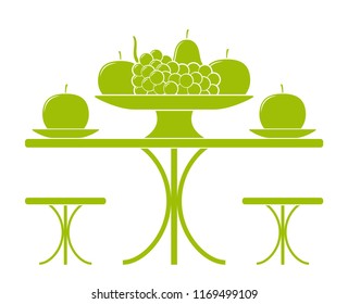 vector table with fruit bowl isolated on white background