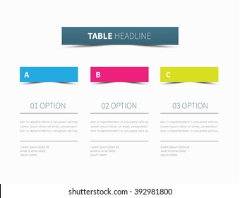 Vector Table Presentation Divided Into 3 Columns / Infographic Tabular Graphic 