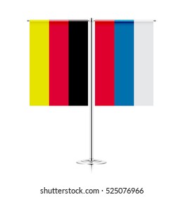vector table stand with flags of germany and russia. symbolizing the cooperation between the two countries. vector table flags