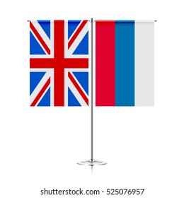 vector table stand with flags of great britain and russia. symbolizing the cooperation between the two countries. vector table flags