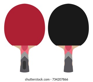 Vector table tennis racket or racquet. red and black. flat style. Activitiy ping pong competition icon for fitness game equipment. Front and back pair views. Tennis game wooden sport racket.