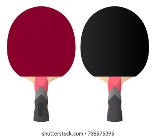 Vector table tennis racket or racquet. red and black. flat style. Activitiy ping pong competition icon for fitness game equipment. Front and back pair views. Tennis game wooden sport racket 3d.