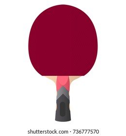 Vector table tennis racket or racquet. red flat style. Activitiy ping pong competition icon for fitness game equipment. Front view. Tennis game wooden sport racket. High quality modern new wooden grip