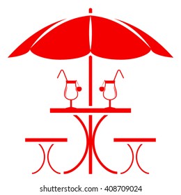 vector table with umbrella isolated on white background