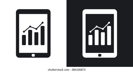 Vector tablet with business chart icon. Two-tone version on black and white background