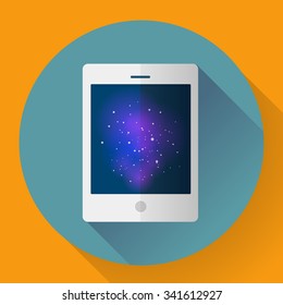 Vector tablet computer icon with space image. Flat style