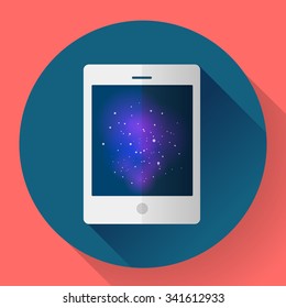 Vector tablet computer icon with space image. Flat style