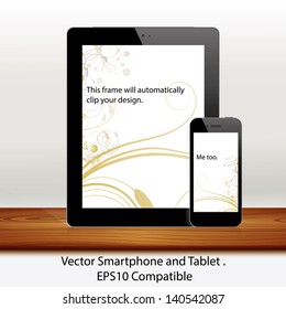 Vector tablet computer and mobile phone in white