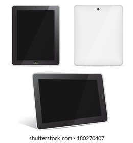 Vector tablet computer set face, back, perspective view