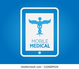 Vector tablet. Mobile Medical app. Blue Background