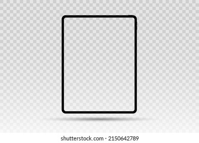 Vector tablet mockup with transparent screen isolated on transparent background