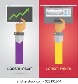 vector tablet notebook analysis hand arm graph business Communications profits technology