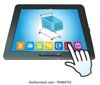 vector tablet pc with shopping cart icon - ecommerce concept